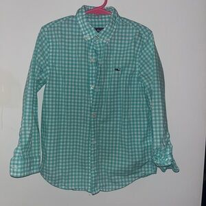 Vineyard Vines Boys' Green and White Gingham Button-Down Shirt Spring Easter